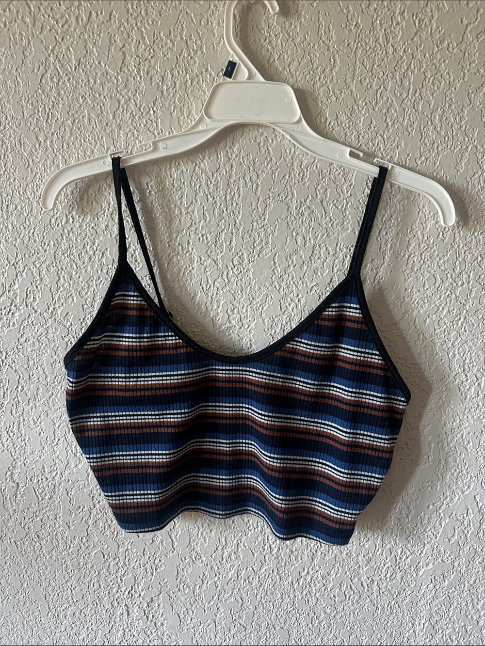 SHEIN Navy Blue Striped Ribbed Crop Tank Top